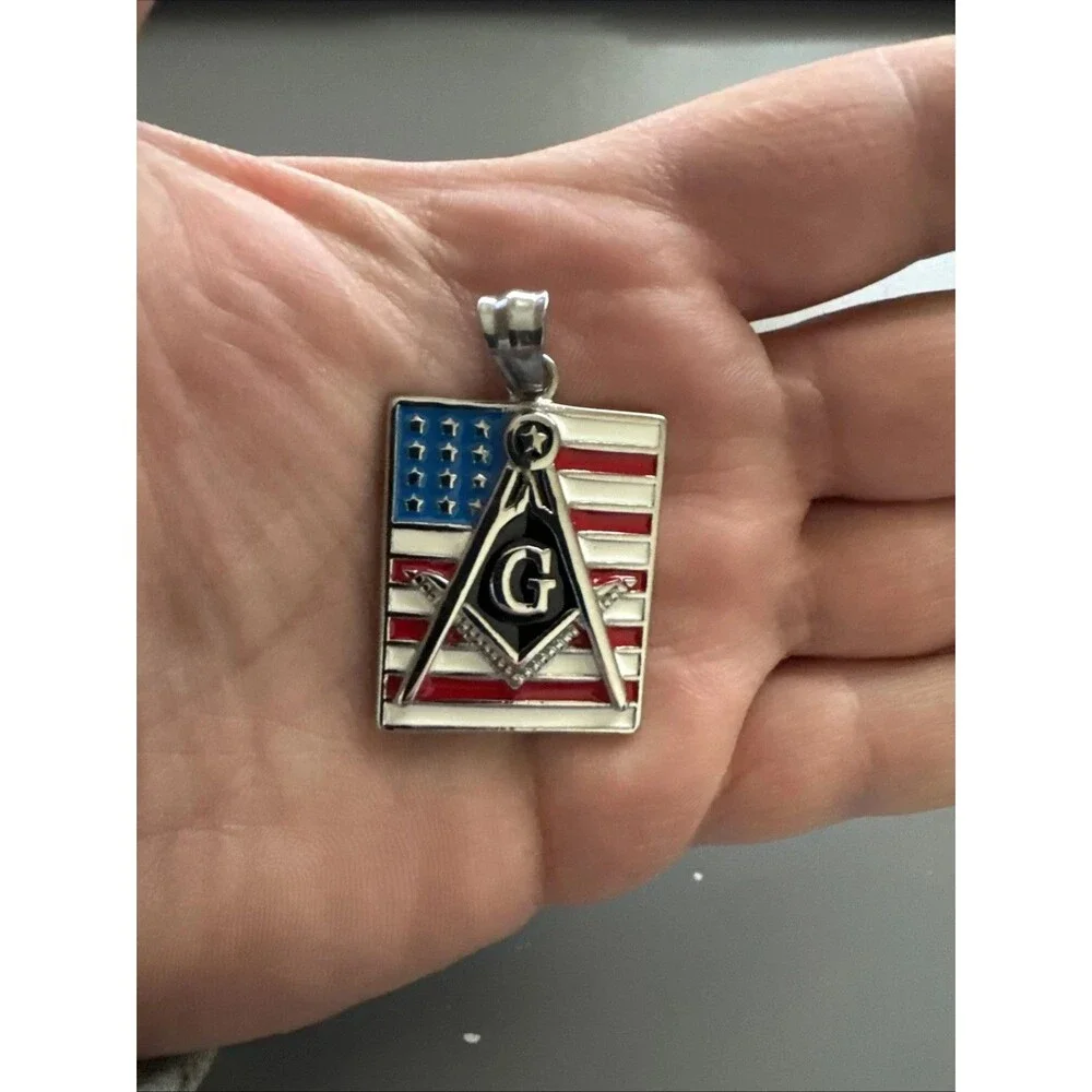 U. S. A. Free Mason Stainless Steel Freemason Symbol Masonic Pendant Chain Gift